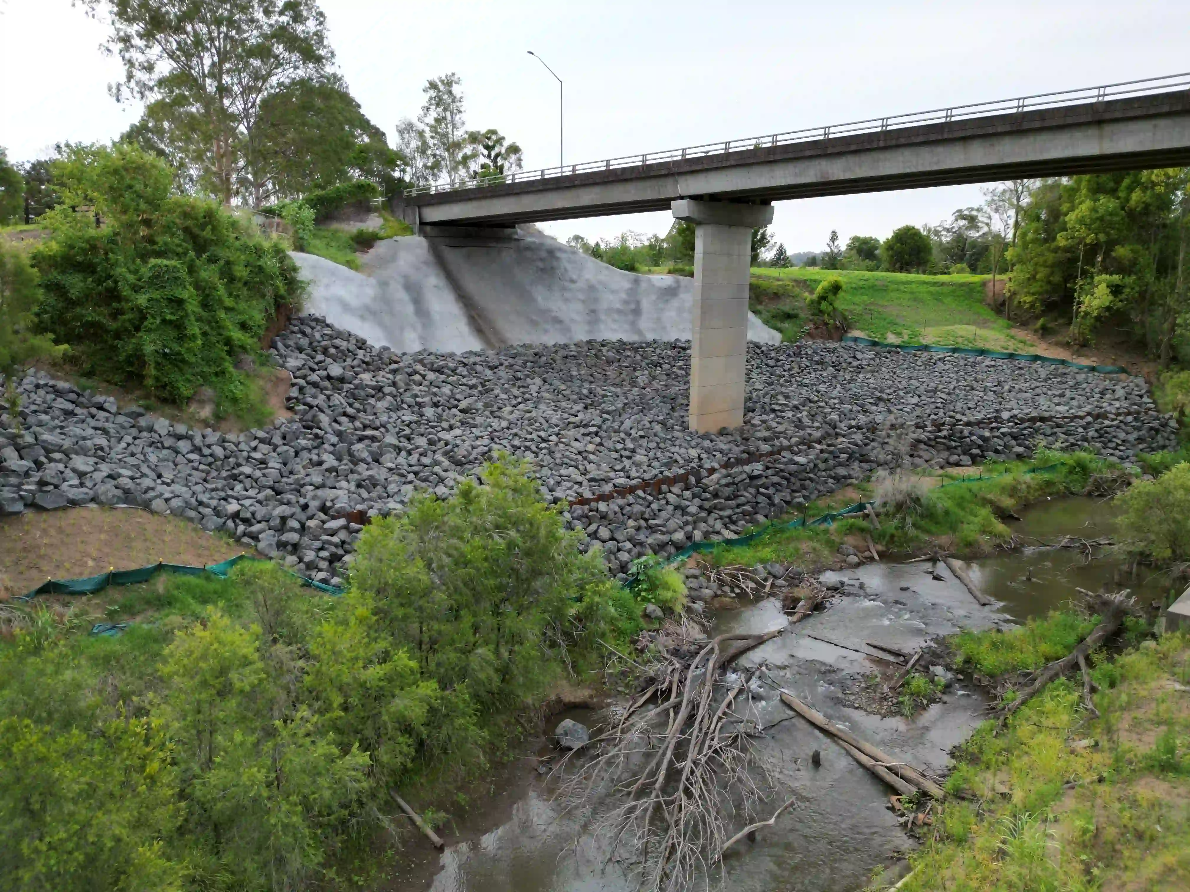 Finished view of the Geneva Bridge Landslide Remediation Project in Kyogle, NSW