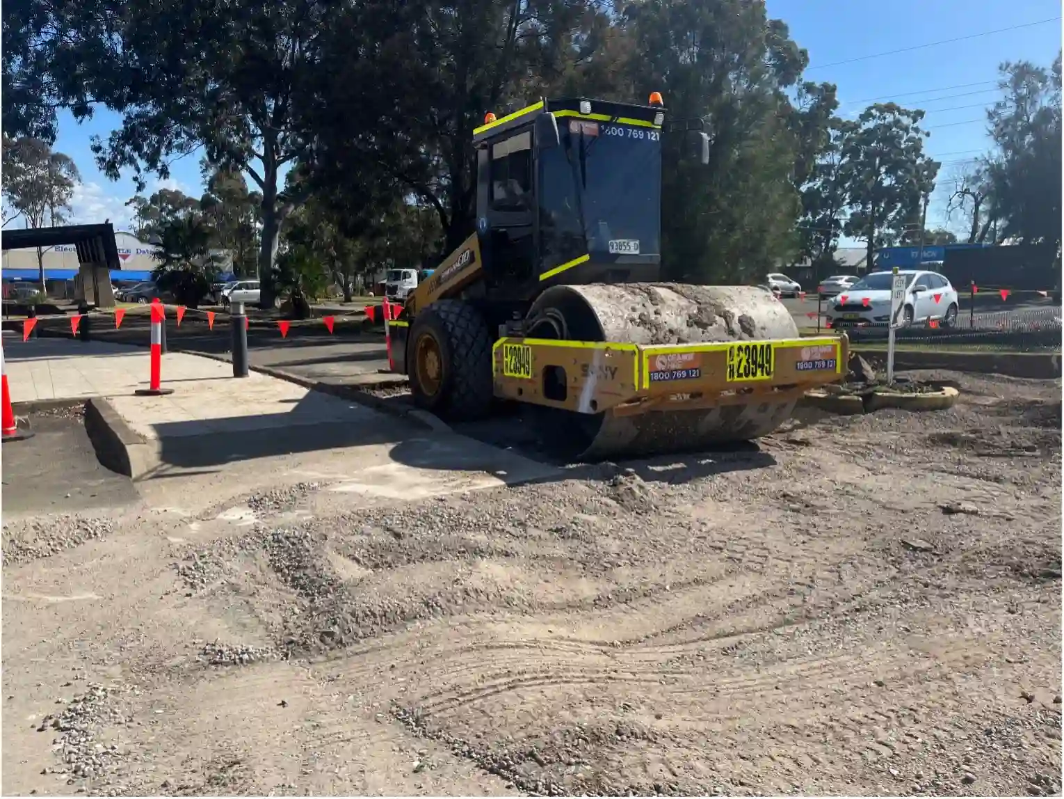 Roller on an in-progress carpark for McCredie Hotel in Guilford, NSW